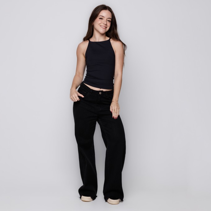 Blusa Gola Alta com Alça Fina Preto