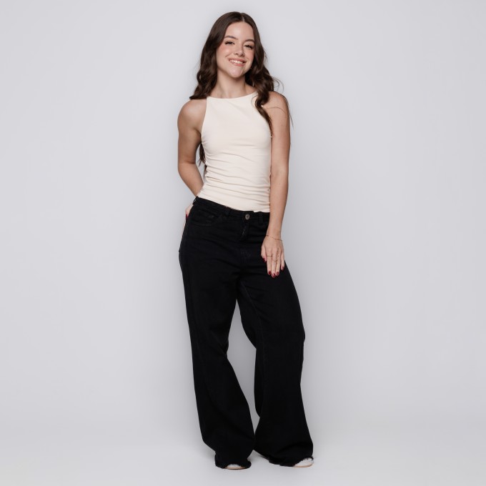 Blusa Gola Alta com Alça Fina Off White