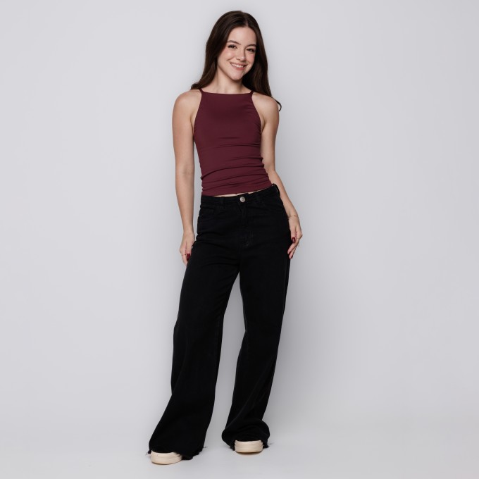 Blusa Gola Alta com Alça Fina Malbec