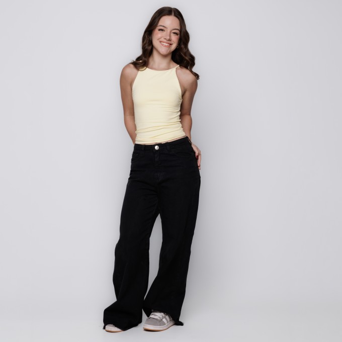 Blusa Gola Alta com Alça Fina Amarelo