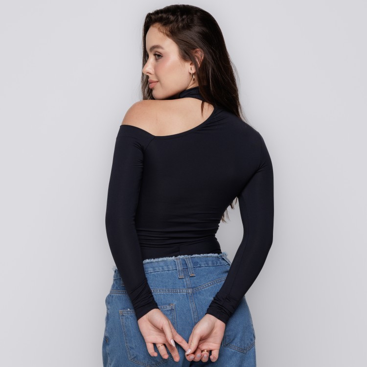 Body Manga Longa Gola Choker Preto