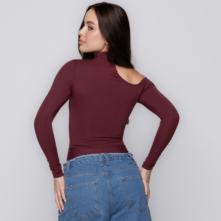 Body Manga Longa Gola Choker- Malbec