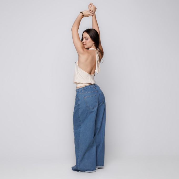 Blusa Frente Única com Franzido Cor Off White