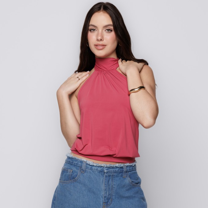 Blusa Frente Única com Franzido Romã