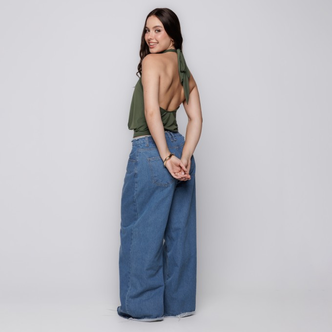 Blusa Frente Única com Franzido no Verde Oliva