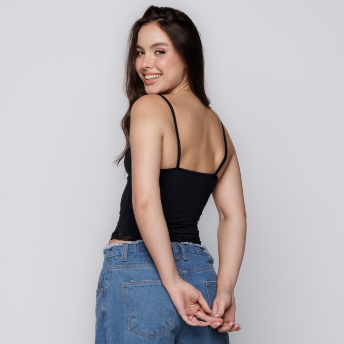 Blusa Feminina Alcinha com Renda Preto
