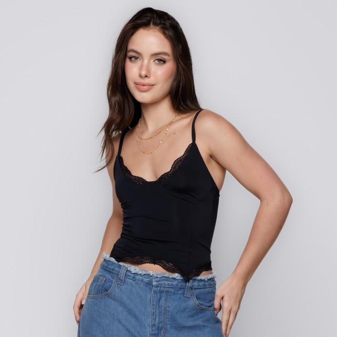 Blusa Feminina Alcinha com Renda Preto