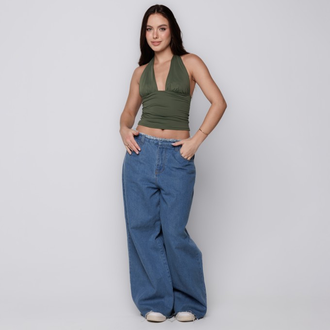 Blusa Frente Única Duas Formas Verde Oliva