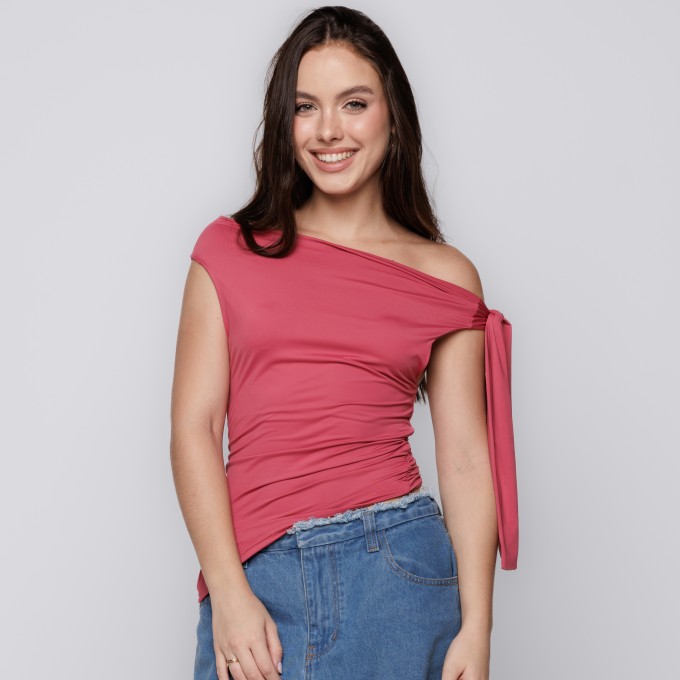 Blusa Ombro Único com Amarração Romã