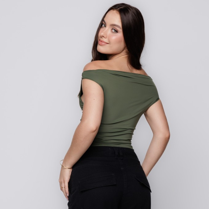 Blusa Feminina Ombro Único Verde Oliva