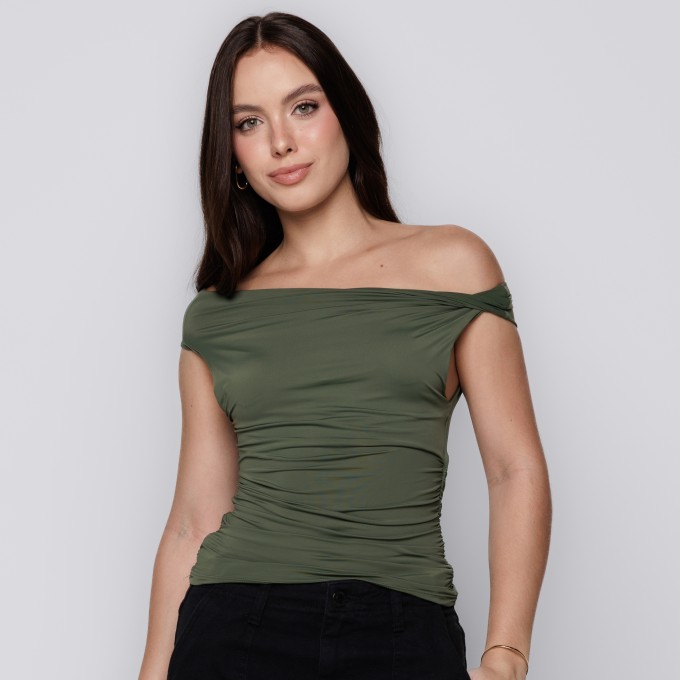 Blusa Feminina Ombro Único Verde Oliva