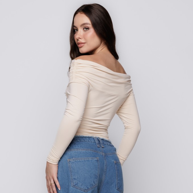 Blusa Manga Longa Ombro a Ombro Off White