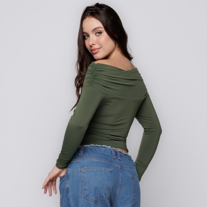 Blusa Manga Longa Ombro a Ombro  Verde Oliva
