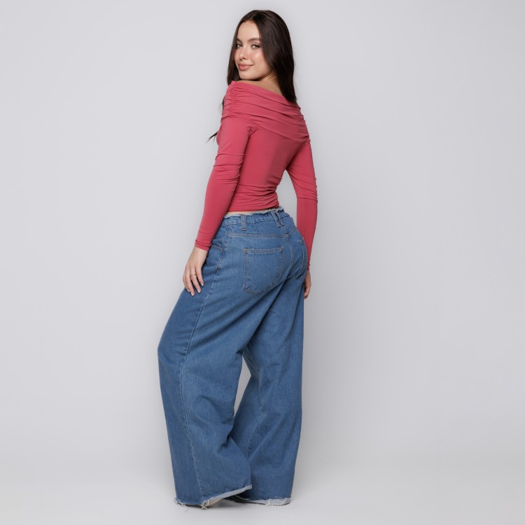 Blusa Manga Longa Ombro a Ombro na cor Romã