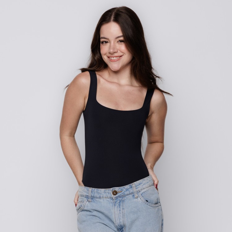 Body Feminino Decote Quadrado Costas Preto