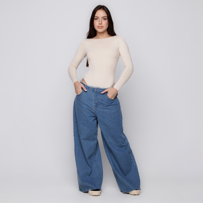 Body Manga Longa Costas Nuas Off White