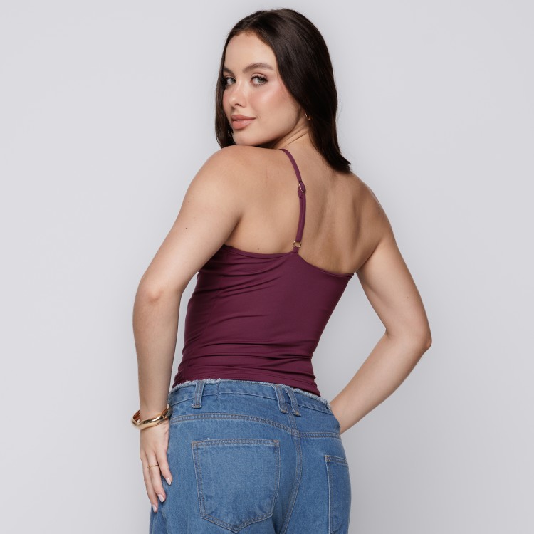 Blusa Um Ombro Só com Alça Fina Malbec