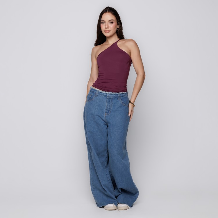 Blusa Um Ombro Só com Alça Fina Malbec